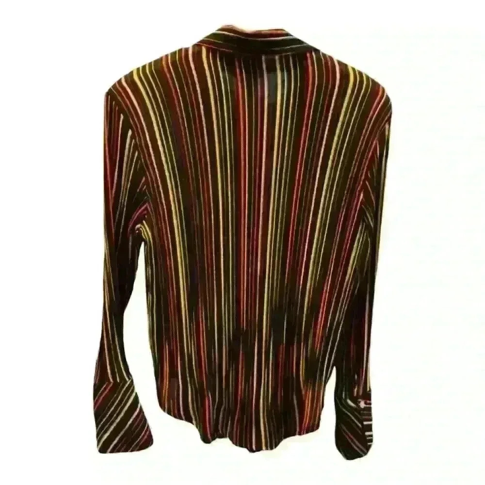 Candela Vintage Multicolor Striped Button-Up Shirt Unisex Size M - Picture 2 of 7